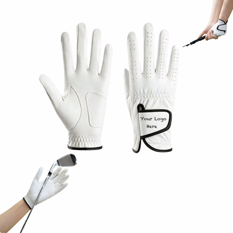 White PU Golf Glove with Sheepskin-like Texture