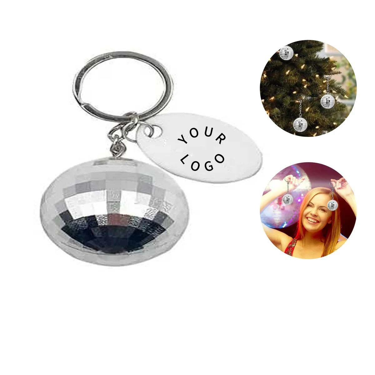 Plastic Disco Ball Keychain with Logo Tag, custom keychain with logo imprint 1