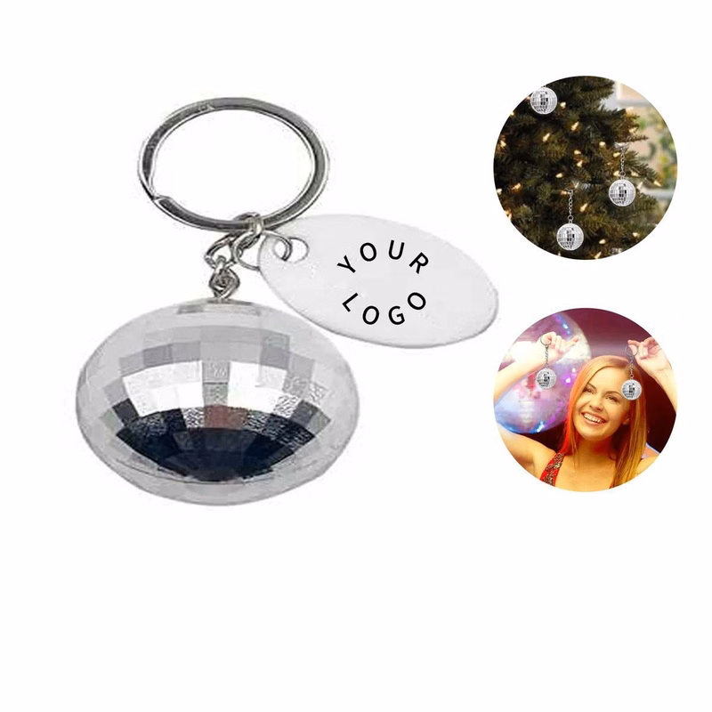 Plastic Disco Ball Keychain with Logo Tag