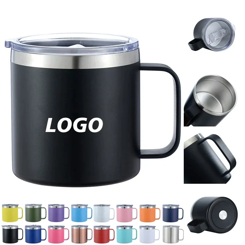 14 oz Stainless Steel Coffee Travel Mug with Lid and Handle 1