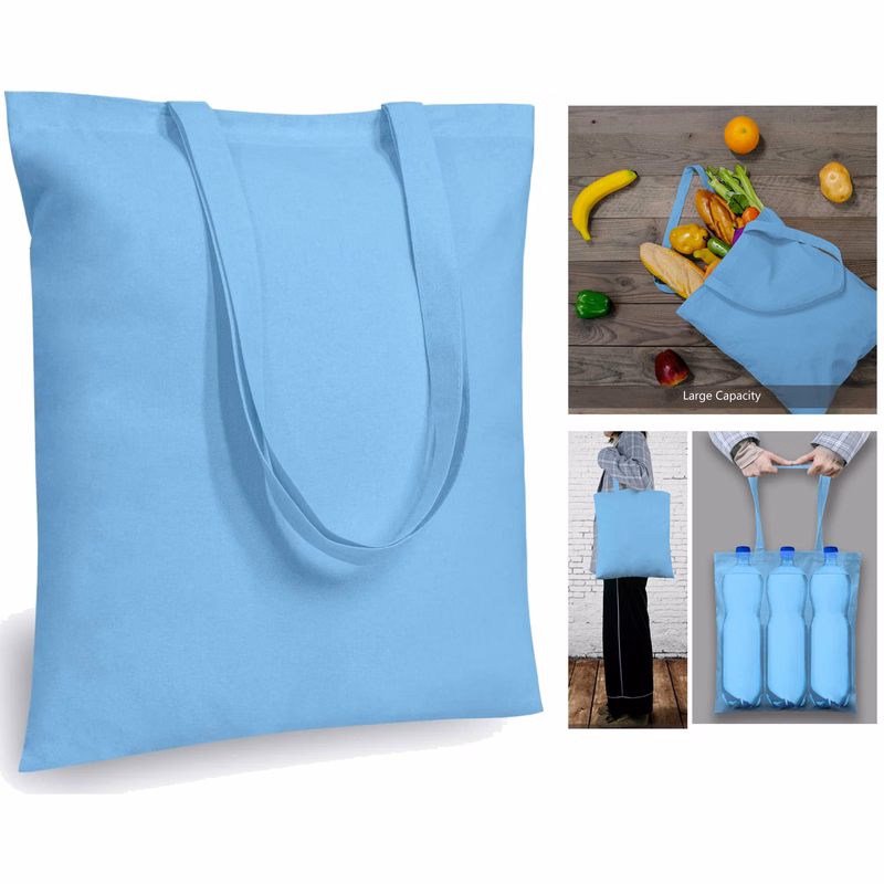 Economical 16"x15" Baby Blue Cotton Tote Bag