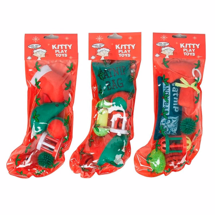 Christmas Stocking with Cat Toys Assorted 6pc