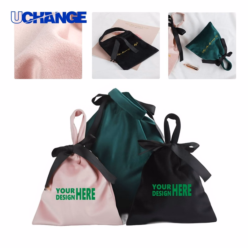 Embroidered Velvet Drawstring Tote Bag