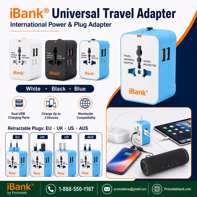 iBank® Universal Travel Adapter USB C, All in One Worldwide Plug Adapter