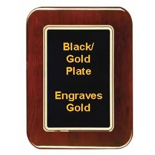 7" x 9" Rosewood Piano Finish Round Corner Plaque with a Black Round Corner Plate 1