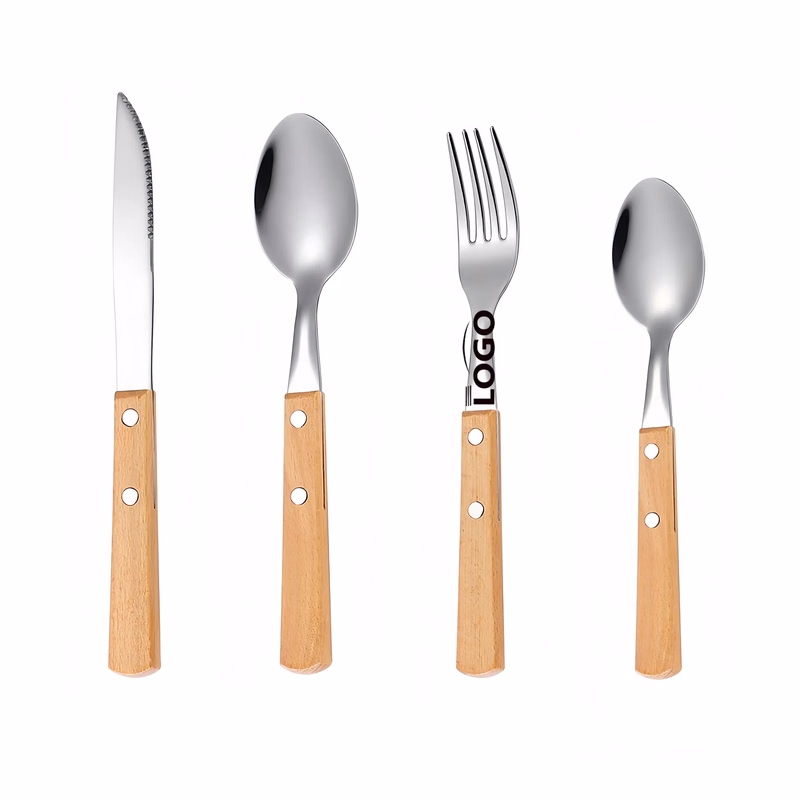 Stainless Steel And Beechwood Flatware Set Premium Tableware