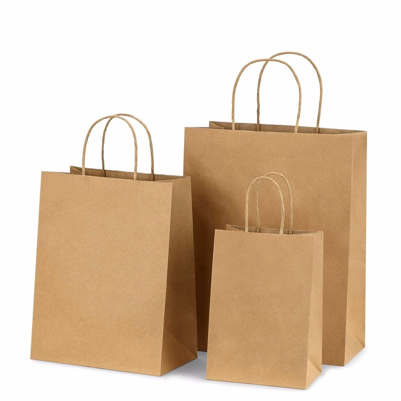 Brown Kraft Paper Bag With Handles Rush Service