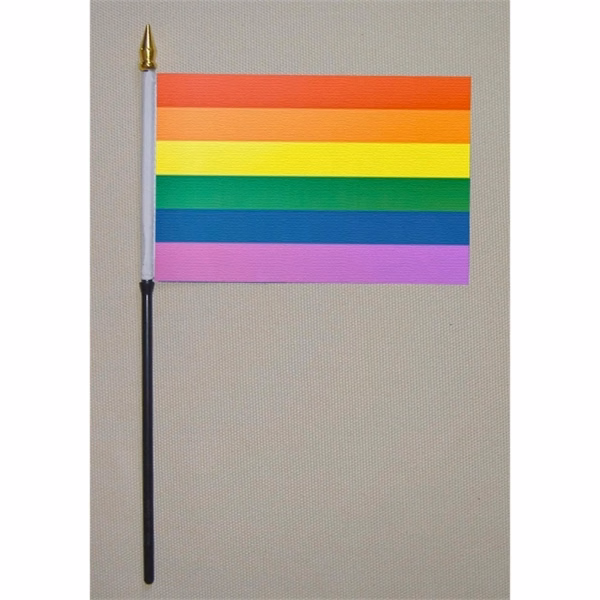 LGBT Rainbow Hand Held Stick Flag, size 4" x 6"