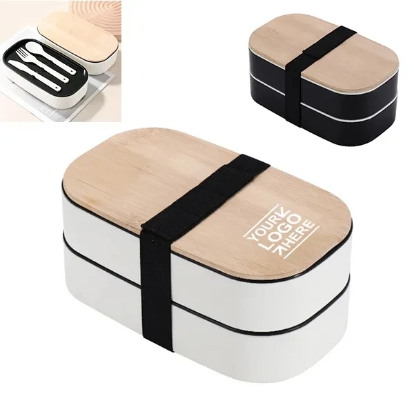 Stackable Wheat Straw Bento Box With Bamboo Lid 1