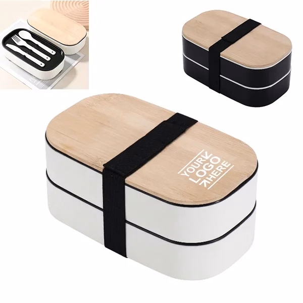 Stackable Wheat Straw Bento Box With Bamboo Lid