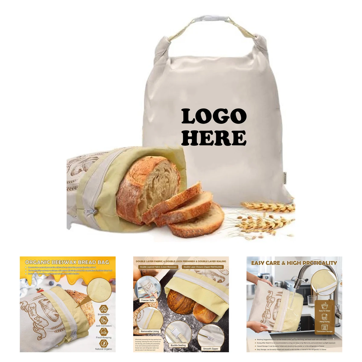 MOQ 20 pcs Linen Beeswax Bread Bag 1