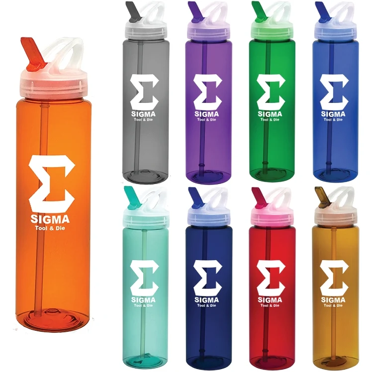 32 oz PET Translucent Sports Water Bottle with Flip Top Lid and Straw 1