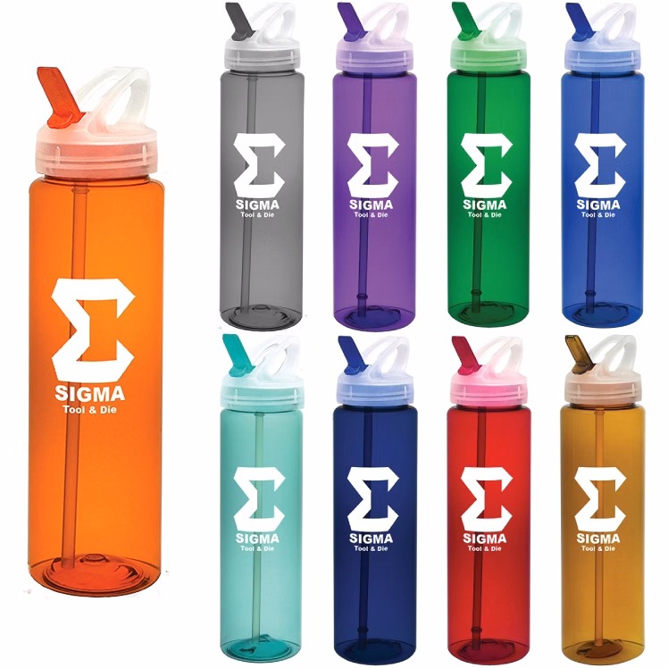 32 oz PET Translucent Sports Water Bottle with Flip Top Lid and Straw