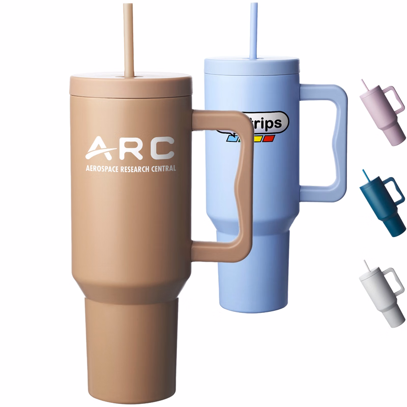 40 oz. Stainless Steel Travel Mugs w/ Handle & Straw Lid