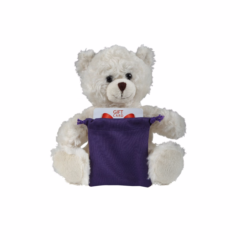 soft plush  Cream Curly Sitting Bear with gift card sack