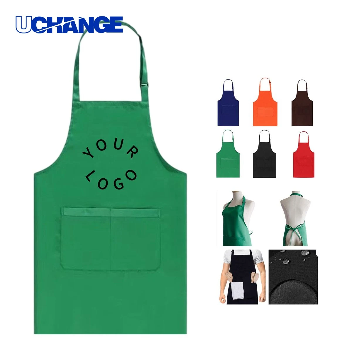 Polyester Chef Apron with Neck Strap for Kitchen Use 25.6" x 29.6" 1