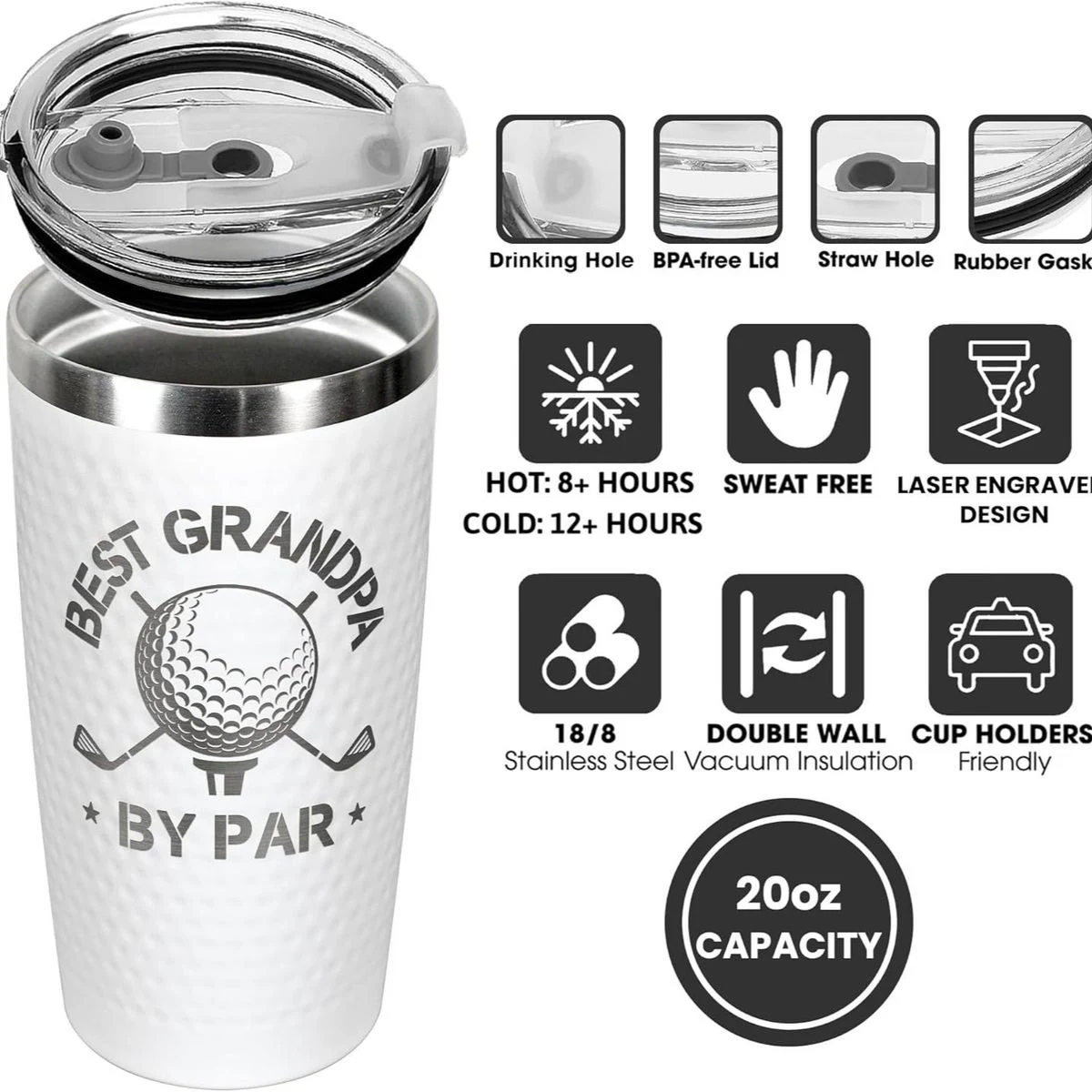 20 oz Golf Pattern Stainless Steel Tumbler 1