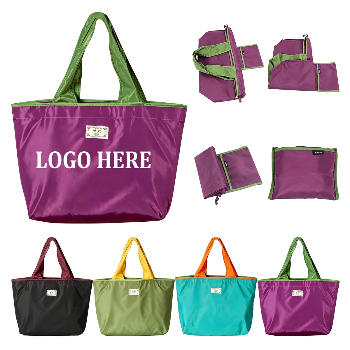 Portable Large Capacity Lightweight Foldable Tote Shopping Bag, custom tote bag with logo imprint 1