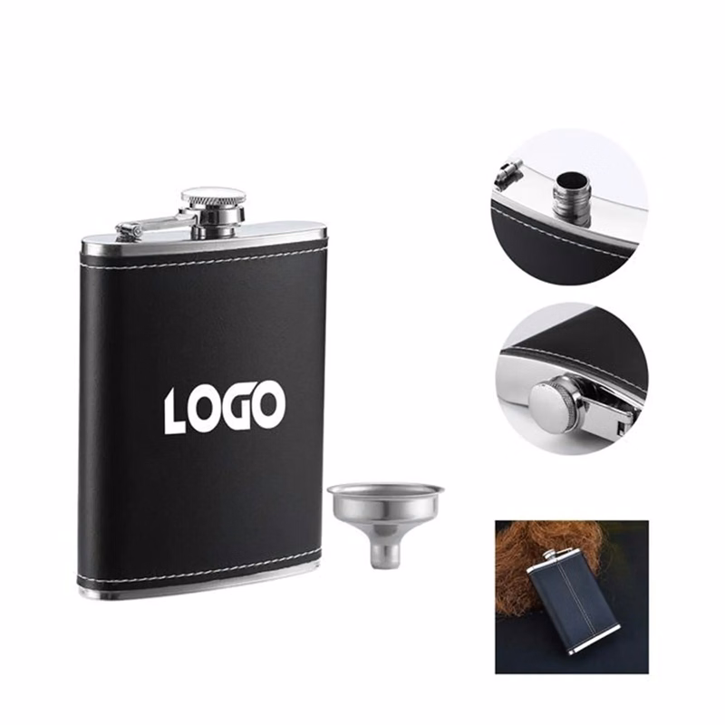 8oz Stainless Steel Flask with Black Wrap