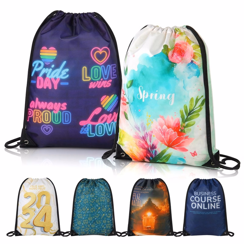210D Full Color Dye Sublimation Drawstring Backpack