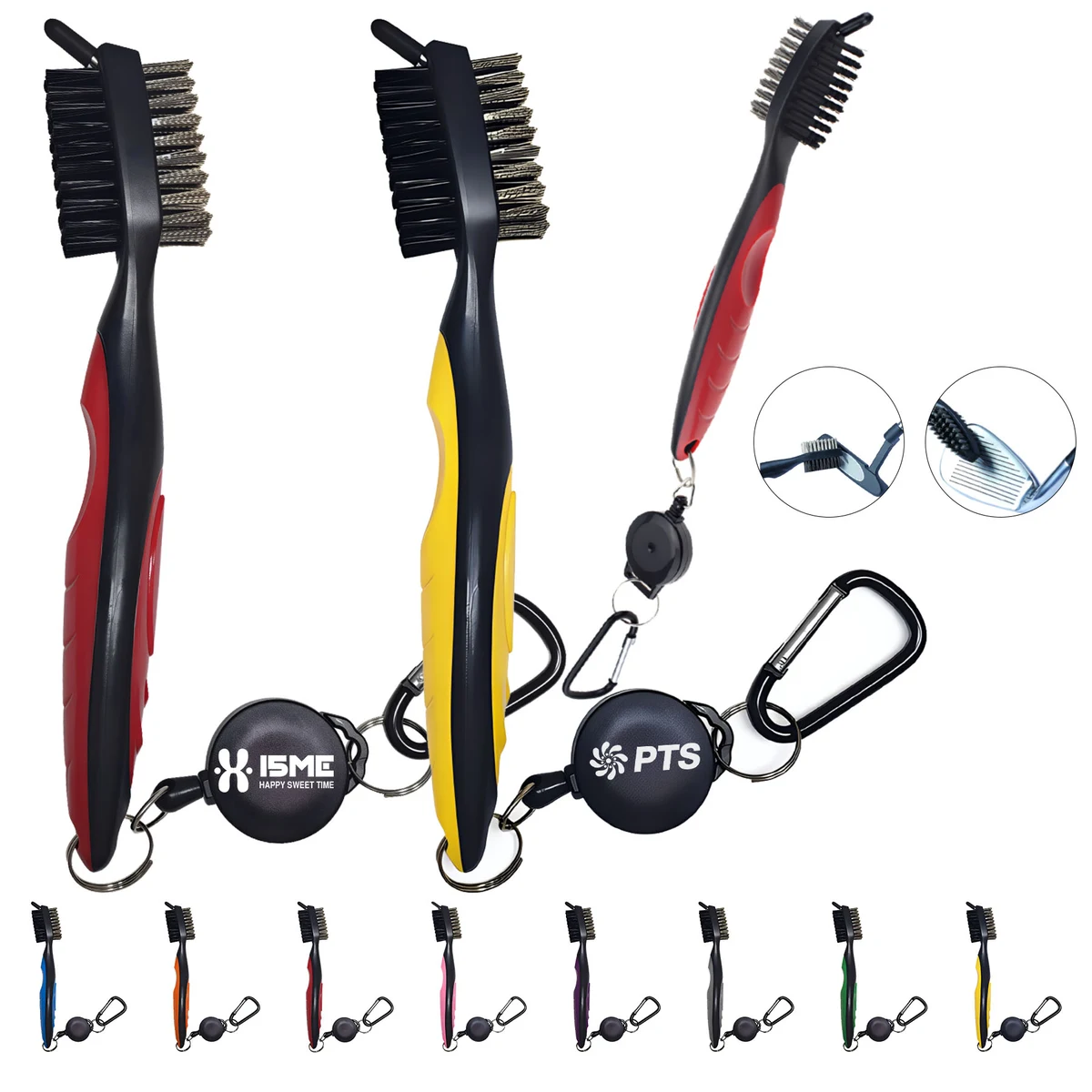 Double Side Golf Brush with Retractable Carabiner 1