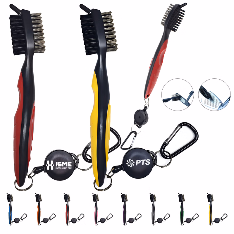 Double Side Golf Brush with Retractable Carabiner