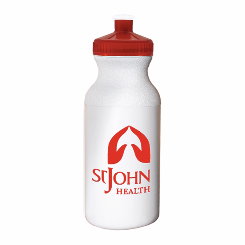 20 oz. Economy White Bike Bottle with Translucent Red 53mm Push Pull Lid