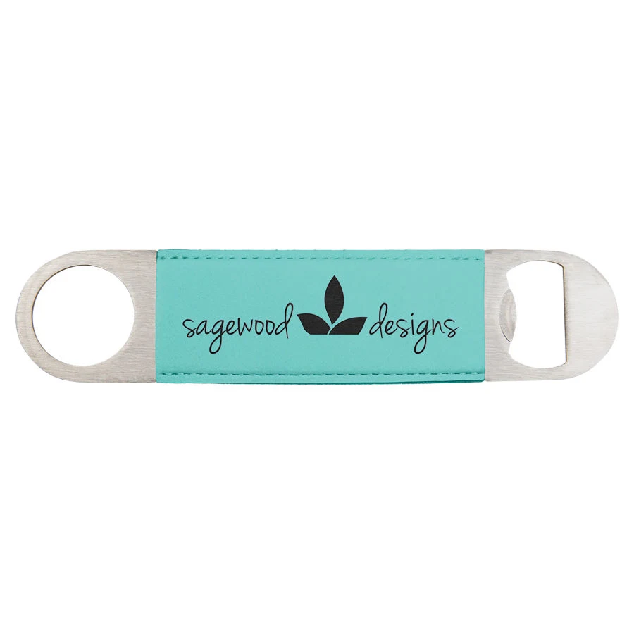 1 1/2" x 7" Teal Leatherette Bottle Opener 1