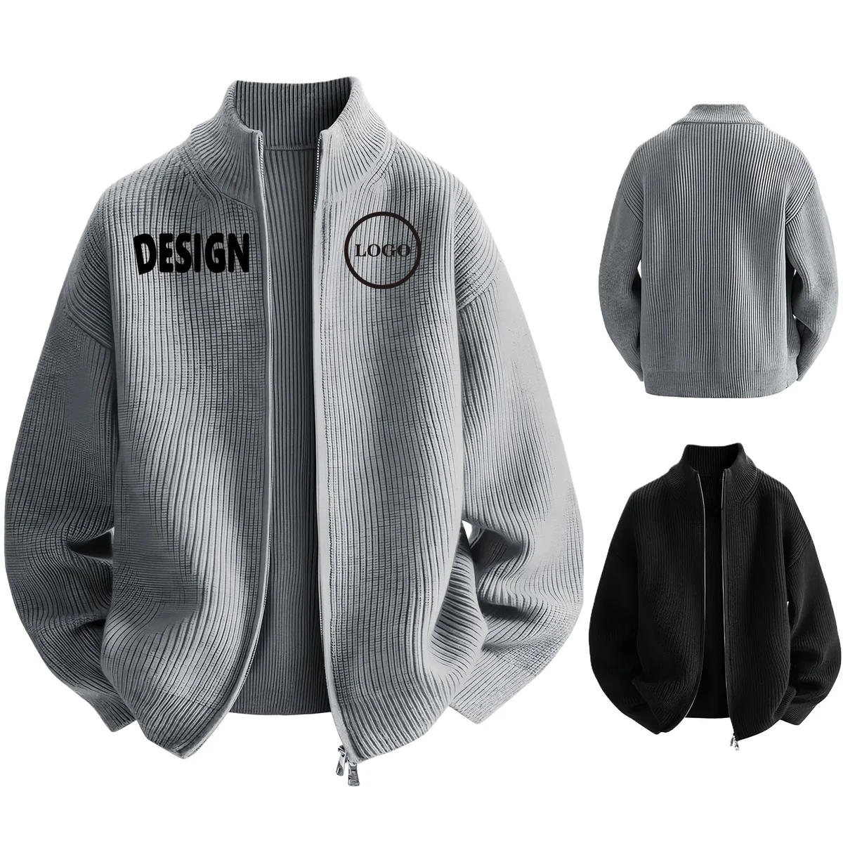 Stylish Men's Knit Cardigan Stand Collar Loose Fit 1