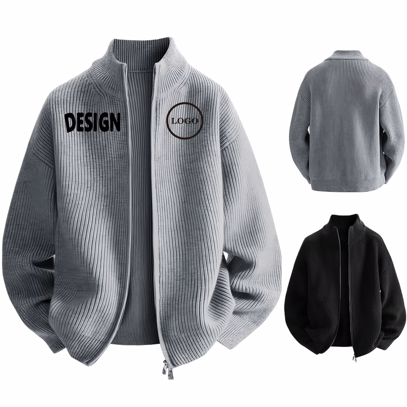 Stylish Men's Knit Cardigan Stand Collar Loose Fit