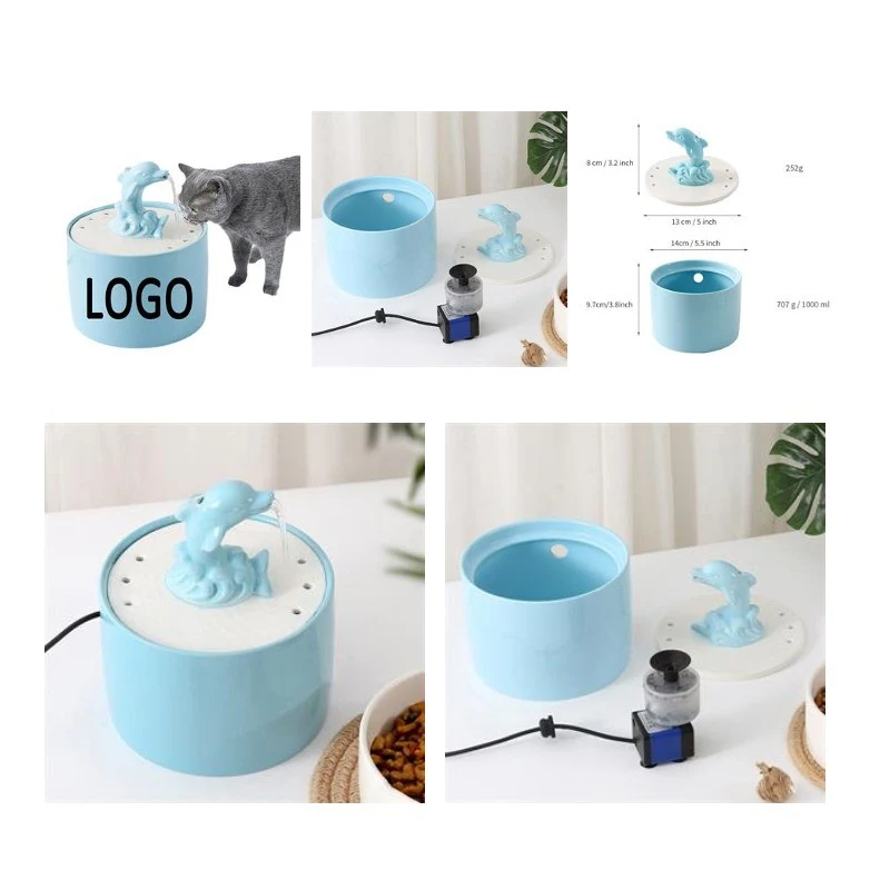 Custom 33 OZ. Ceramic Auto Running Pet Cat Water Fountain 1