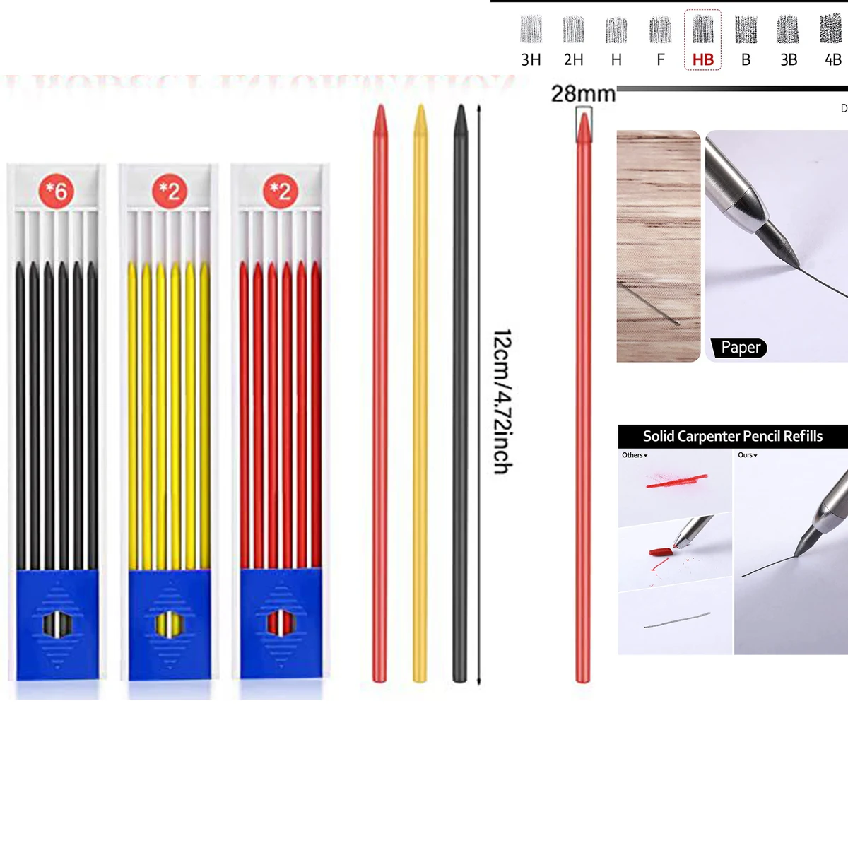 6 Pack 2.8mm HB Graphite Refill Lead 1