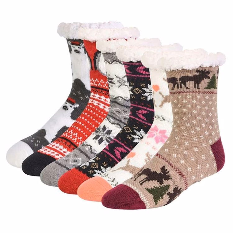 Women's Thermal Non-Skid Socks - Winter Designs 1 Size 6-8 Lined