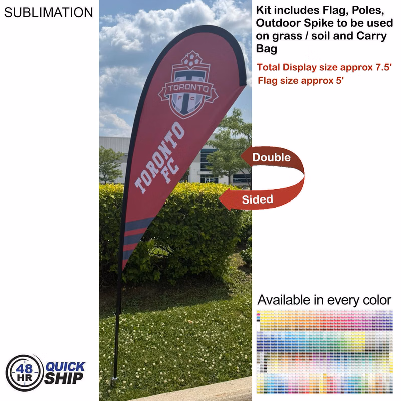 48Hr Quick Ship - 7.5' X-Small Tear Drop Flag Kit, Full Color Graphics Double Sided