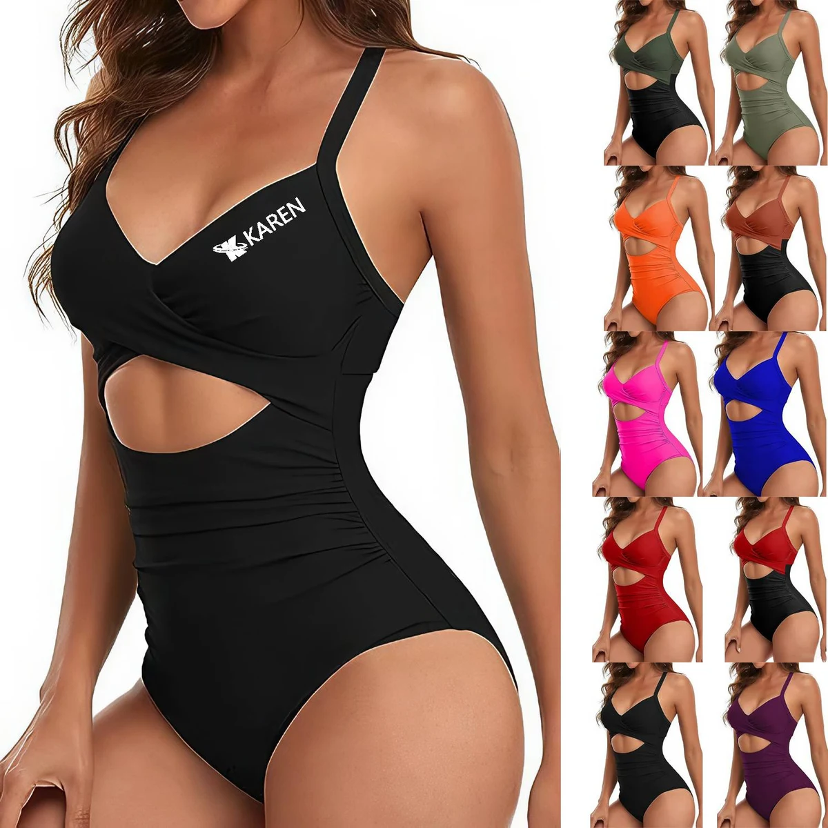 Hollow Out One-Piece Swimsuit w/ Back Lacing 1