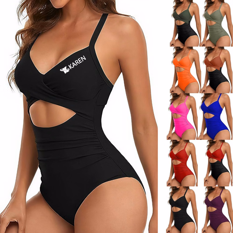 Hollow Out One-Piece Swimsuit w/ Back Lacing
