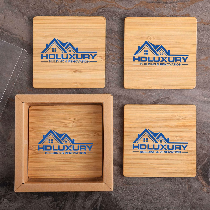 Square Bamboo 4 Pc. Coaster Set In Box