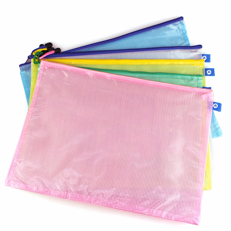 Plastic Mesh Zipper Pouch Document File Bag