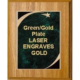 9" x 12" Oak Finish Plaque with a Green Victory Star Marble Plate 1