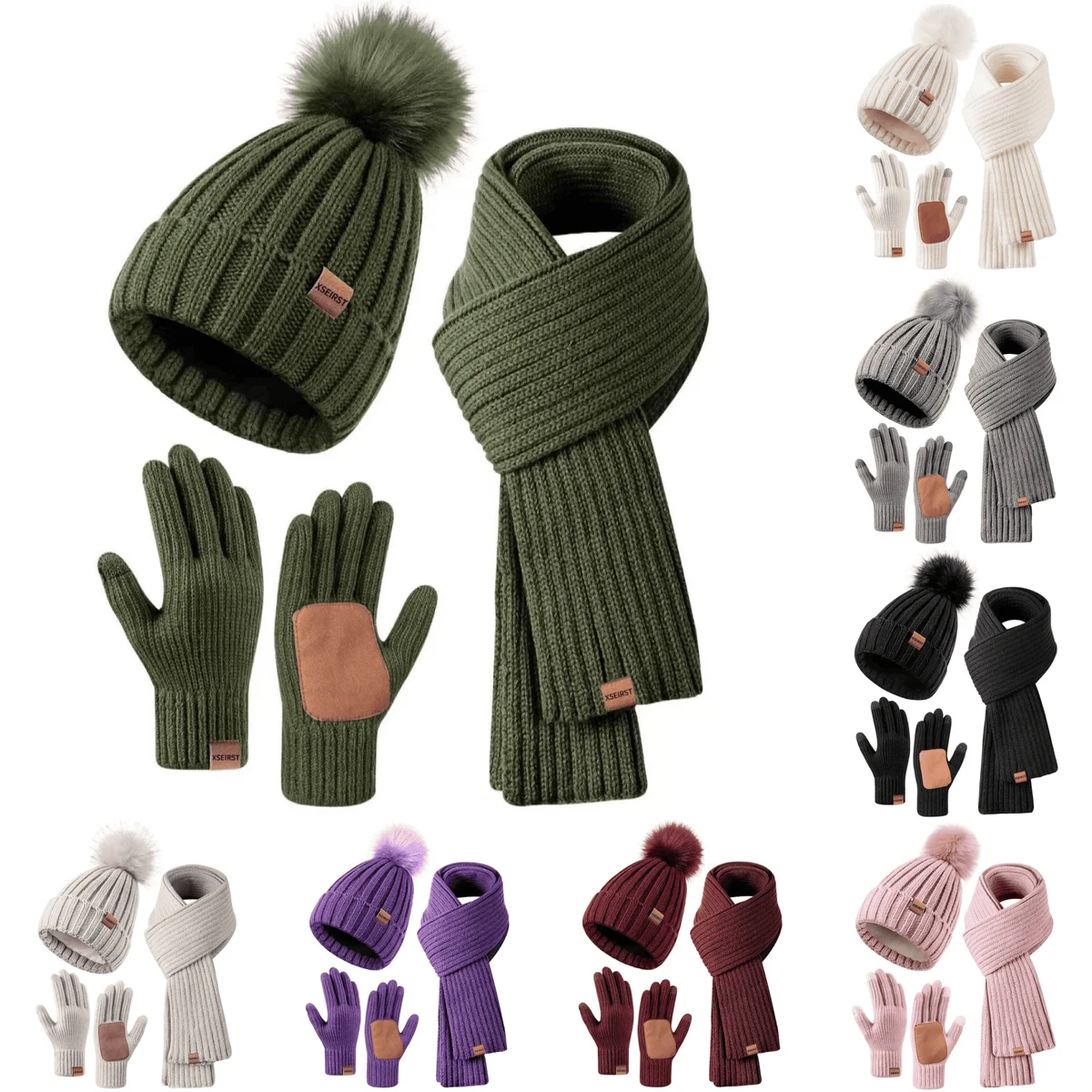 Knitted Acrylic Hat Scarf And Touchscreen Glove Set 1