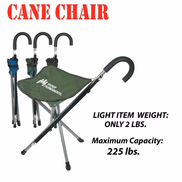 Aluminum Folding Cane Chair- Walking Stick with Stool and Carry Strap