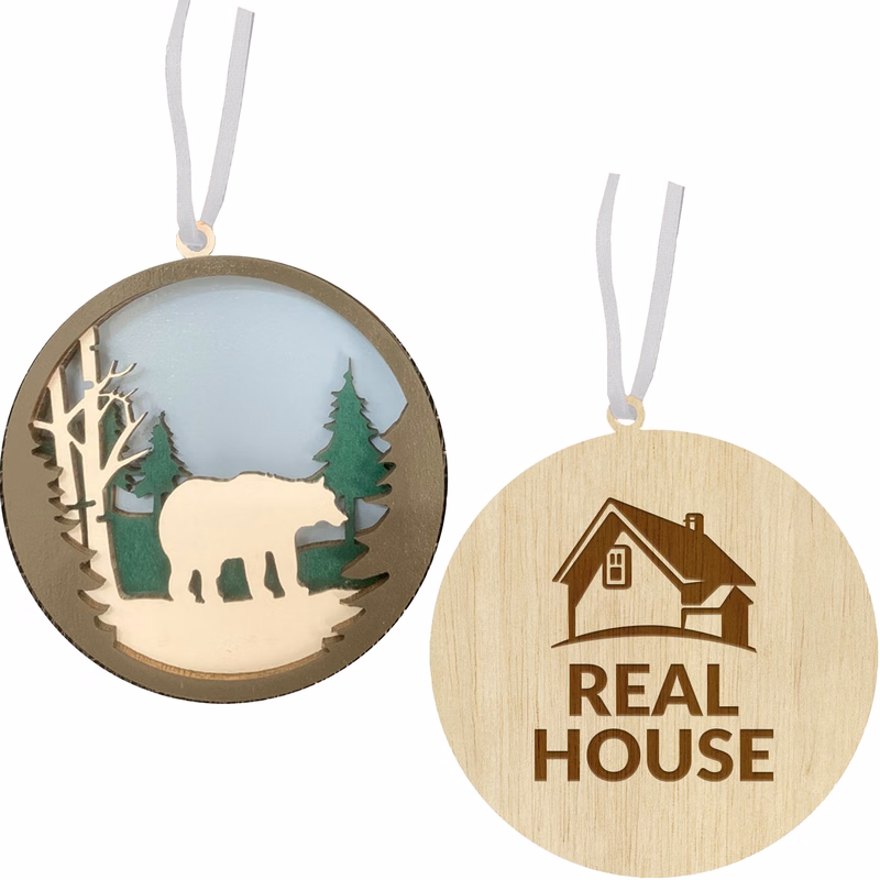 Bear In Woods Layered Wood Ornament: Bear in Woods
