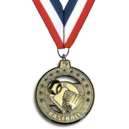 Medallion: 2" Circle Cut Out Baseball Gold with RW 1