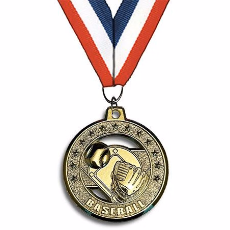 Medallion: 2" Circle Cut Out Baseball Gold with RW