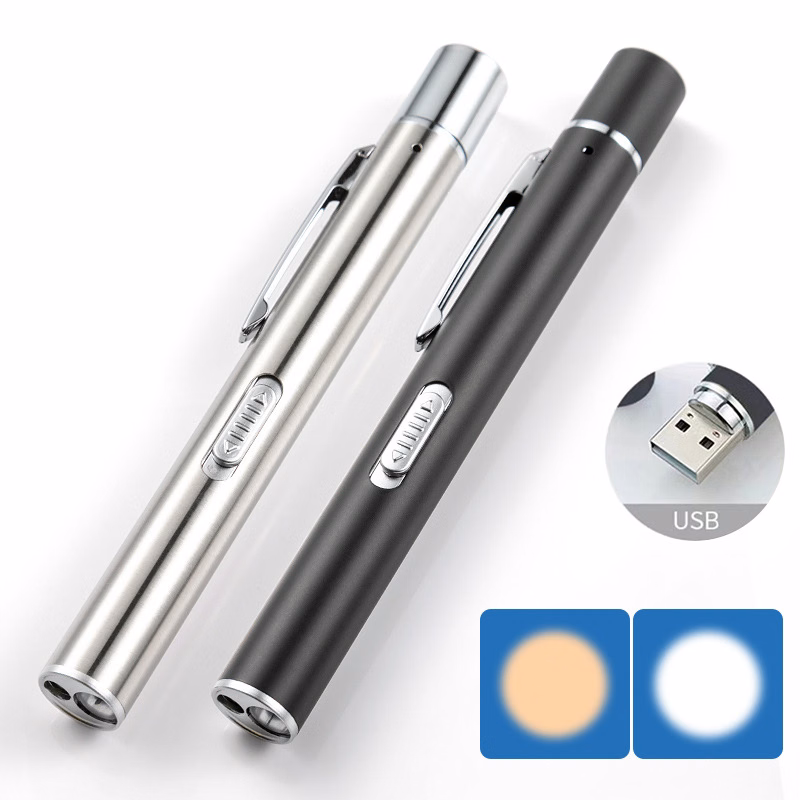 3 in1 USB Rechargeable Mini LED Torch Flashlight Penlight