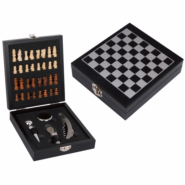 Chess with 4 Pc Wine Opener & Corkscrew Set