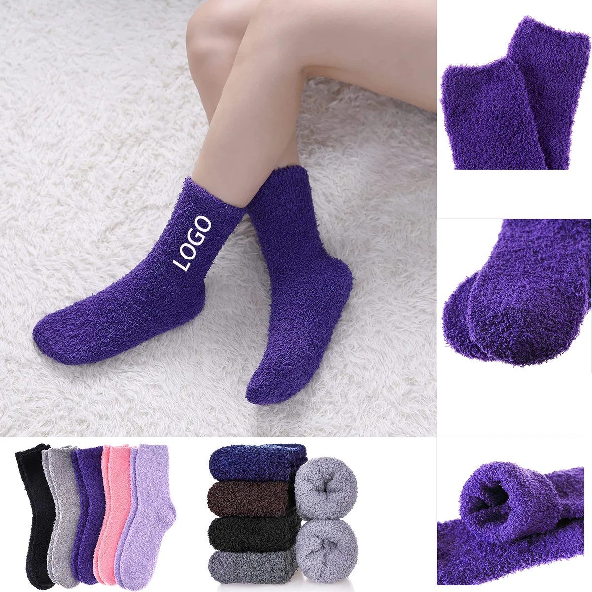 Fuzzy Socks With Woven Patch MOQ 50pairs 1