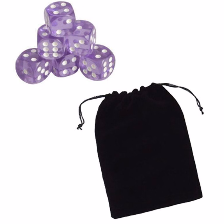 16 MM Round Corner Translucent Dice Sets (2 Dice in Velveteen Pouch)