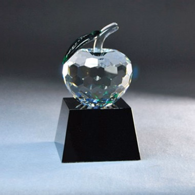 Faceted Clear Crystal Apple on Black Crystal Base