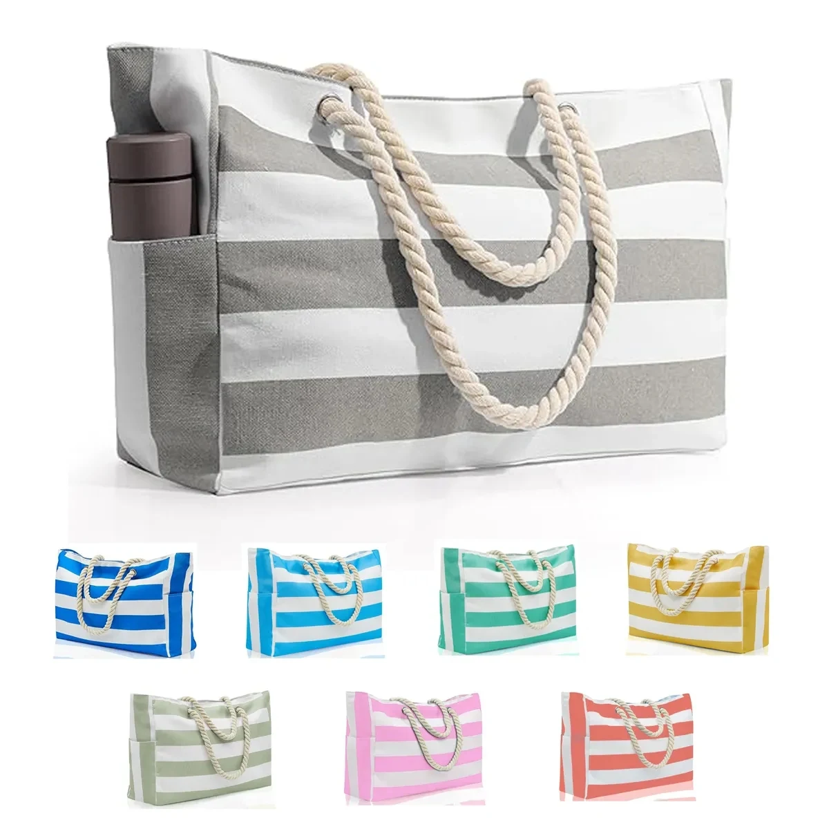 Large Canvas Beach Tote Bags with Zipper, custom tote bag with logo imprint 1